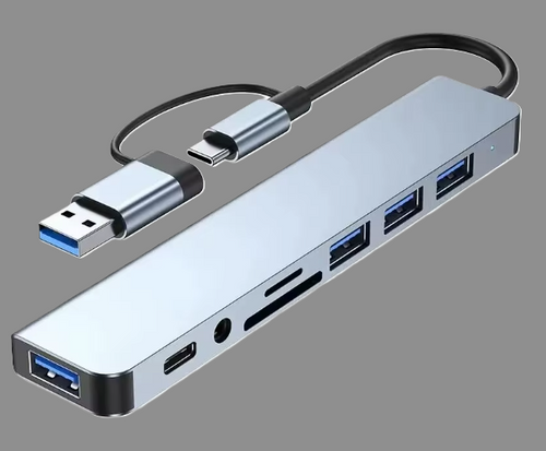 8 In 2 USB HUB With Splitter Card Reader, USB C Port, USB 3.0 / 2.0, SD/TF Splitter Card Reader, Docking Station